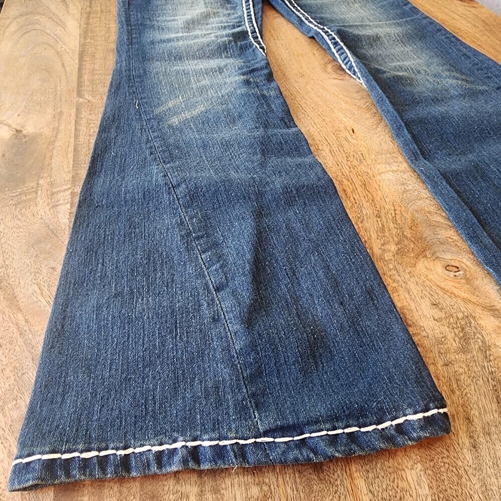 True Religion Jeans Womens 30 Blue Low Rise Flare Distressed USA Stretch Denim - Picture 2 of 16